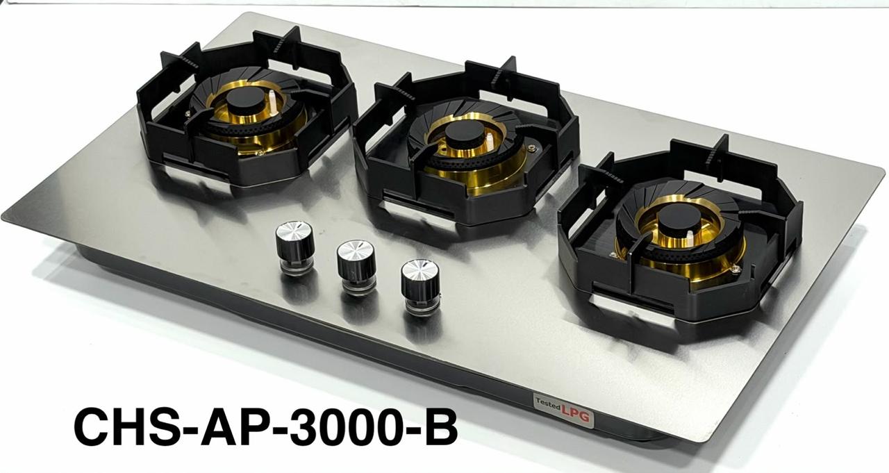 Steel hob CHS-AP-3000-B with gold brass burners