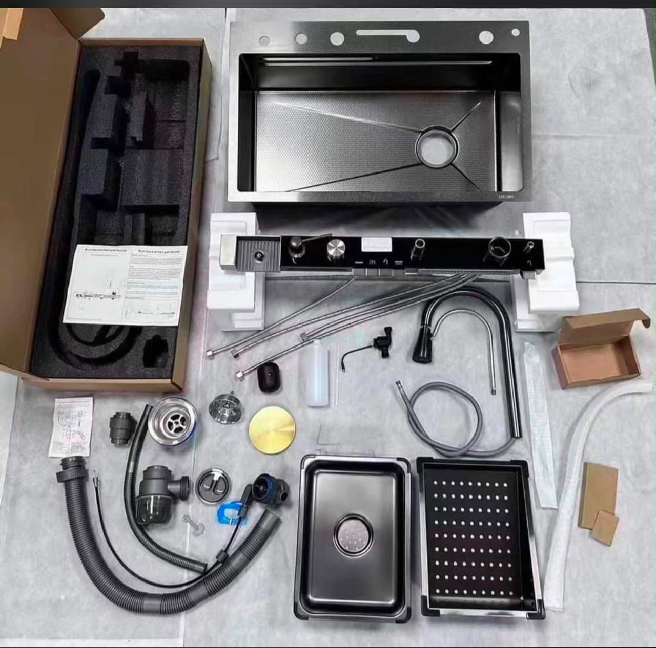 Premium kitchen sink set with waterfall faucet and accessories